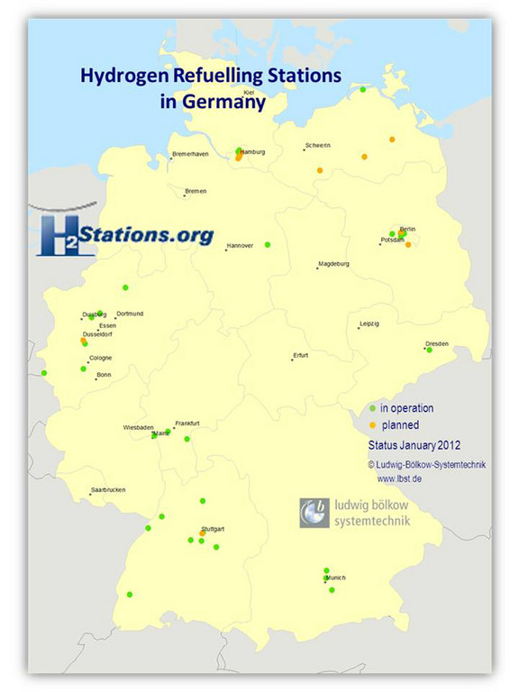 2011 entstanden weltweit zwölf neue Wasserstoff-Tankstellen