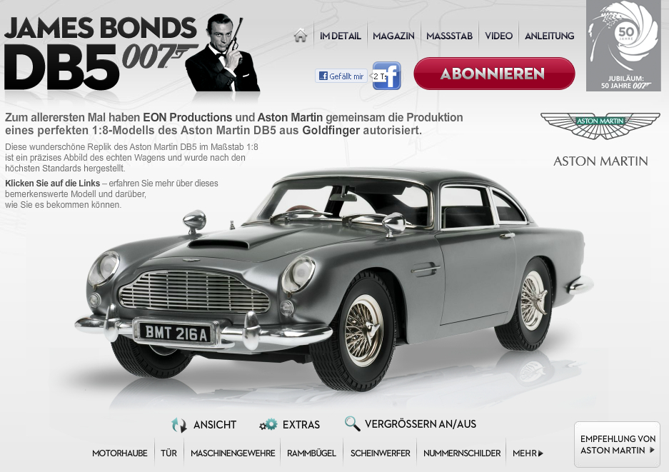 Aston Martin DB5: Bond-Mobil als Selbstbausatz im Maßstab 1:8