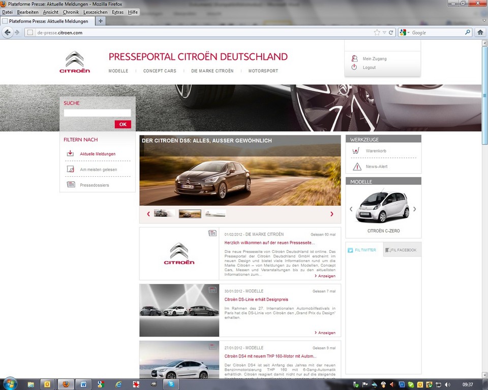 Citroen überarbeitet Presseseite