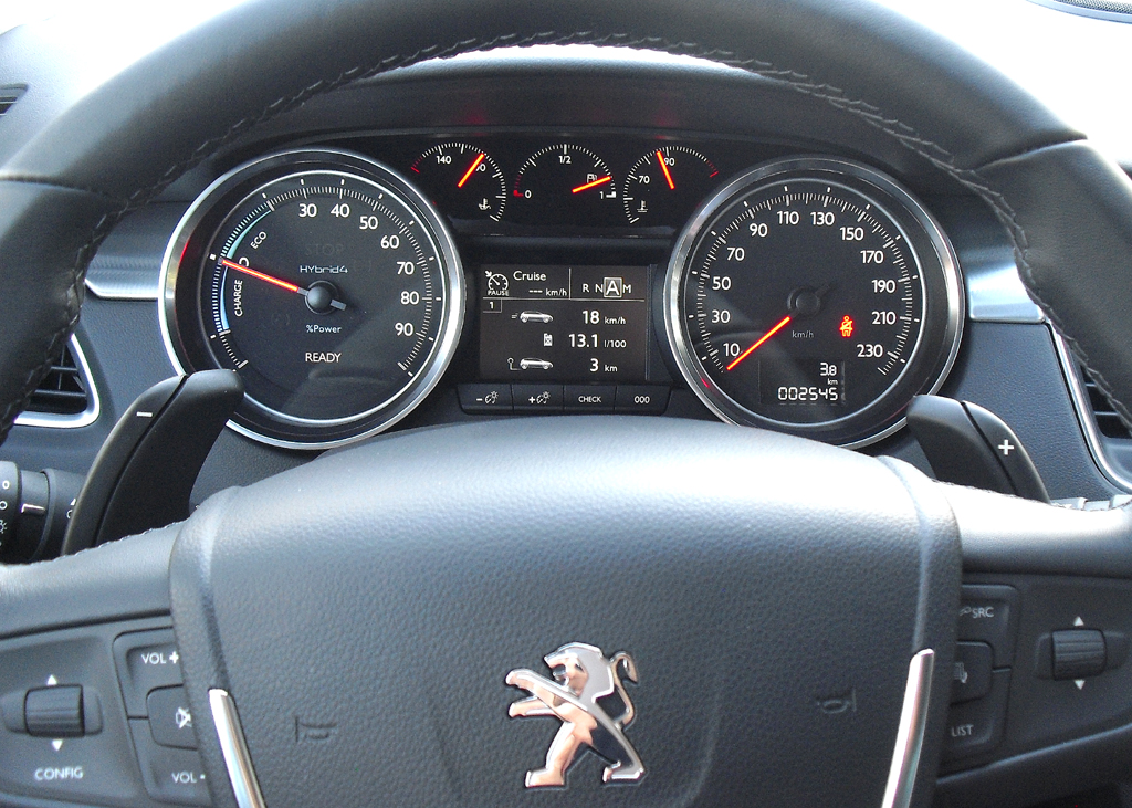 Peugeot 508 RXH: Blick durch den Lenkradkranz auf die Rundinstrumentierung. 