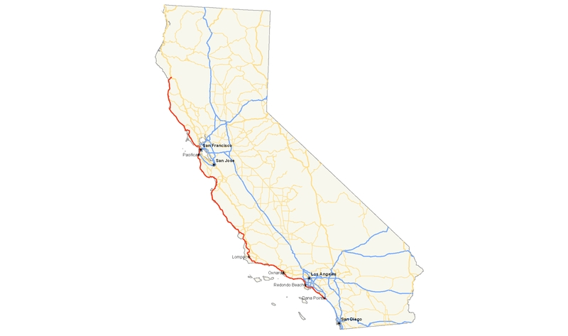 Die beliebtesten Urlaubsstrecken: California State Route 1 - Quelle: Wikipedia
