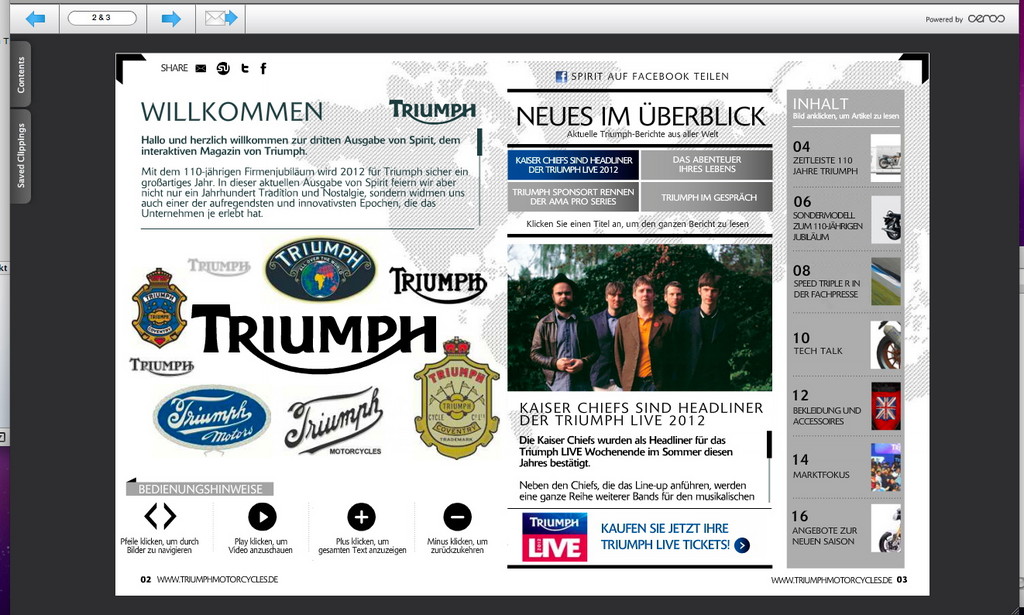 E-Magazin von Triumph mit kompletter Historie