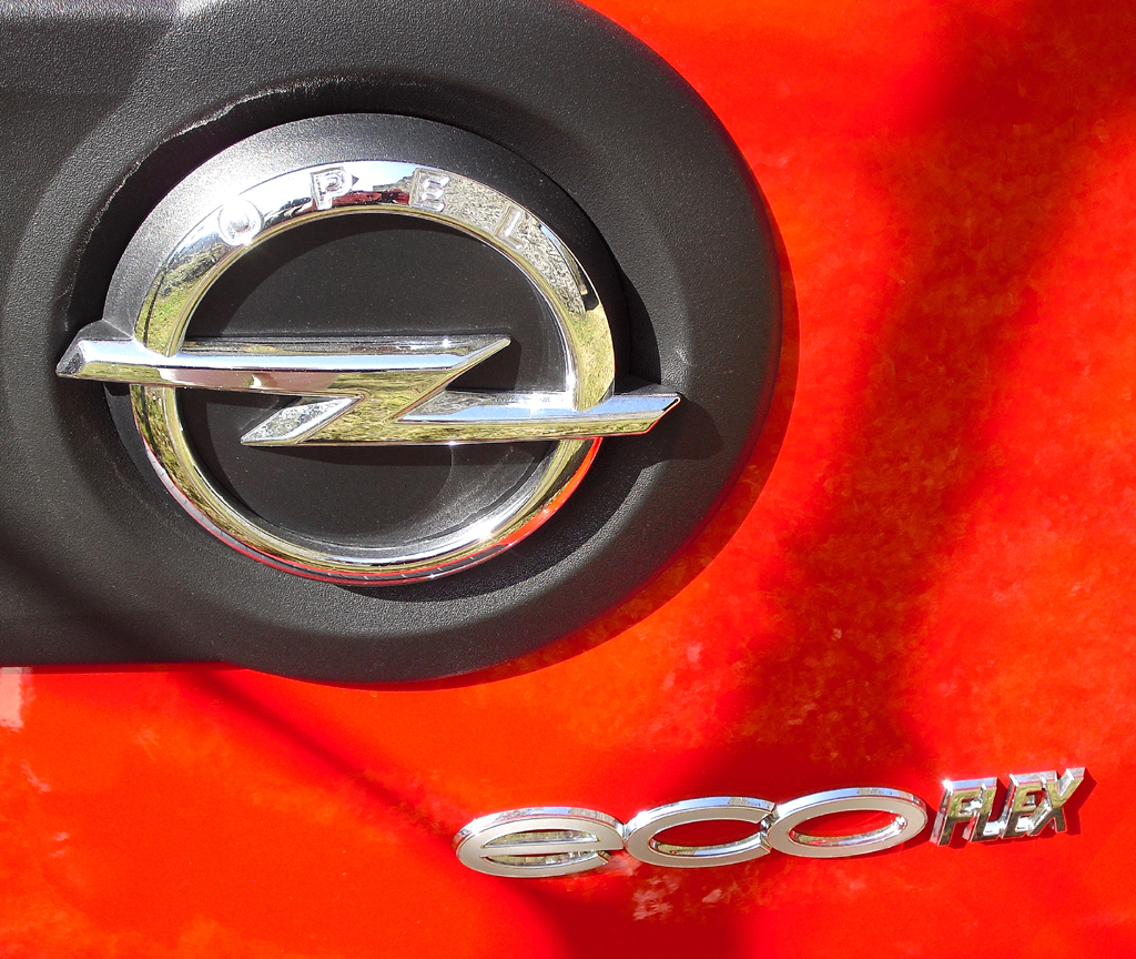 Opel Combo: Markenblitz und Ecoflex-Schriftzug auf der Doppelflügel-Hecktür. 