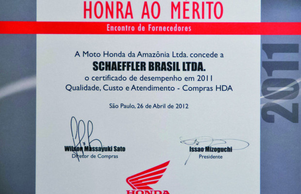 Schaeffler in Brasilien von Honda ausgezeichnet
