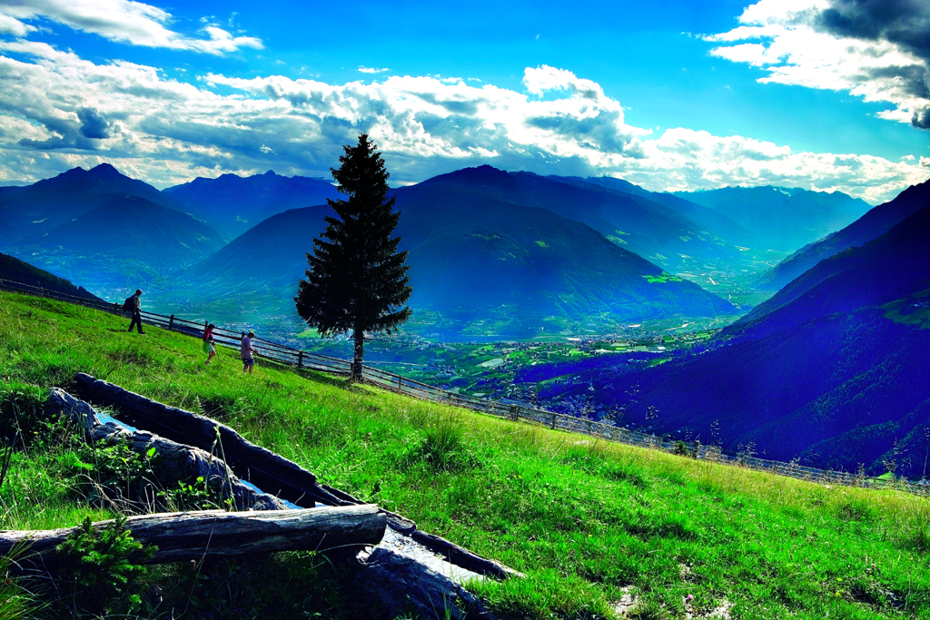 Blick von Obertall auf Meran und Vinschgau. 