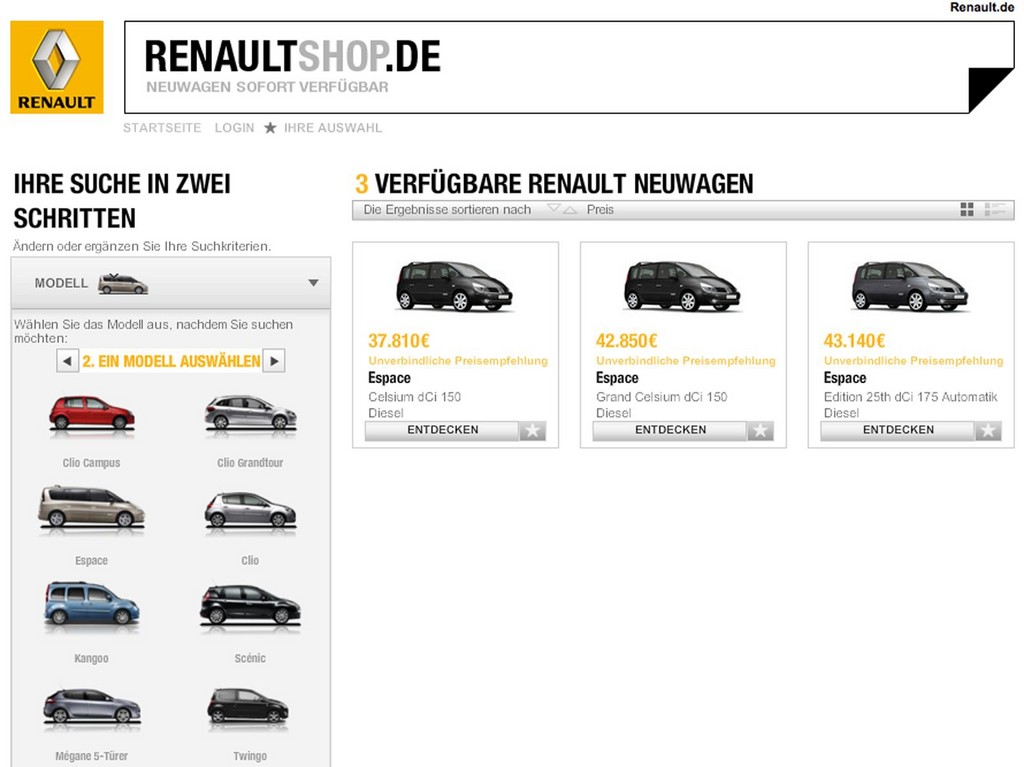 Renault präsentiert Neuwagenbörse