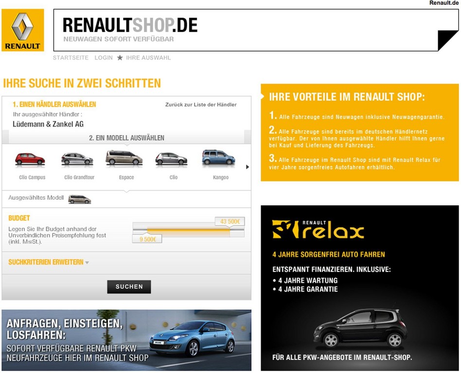 Renault präsentiert Neuwagenbörse