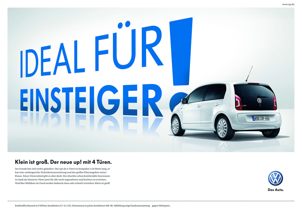 Volkswagen startet Werbeaktion für den viertürigen Up