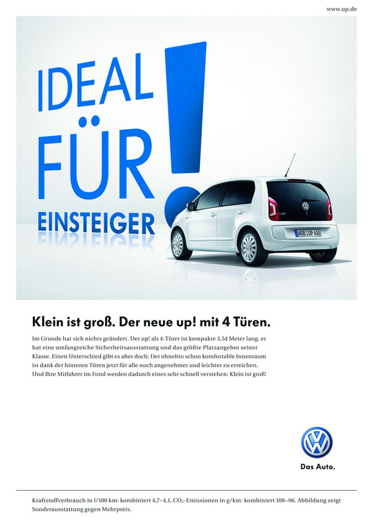 Volkswagen startet Werbeaktion für den viertürigen Up