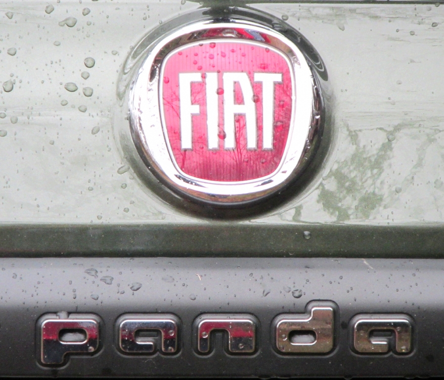 Fiat Panda 4x4: Markenlogo und Modellschriftzug auf der Heckklappe.