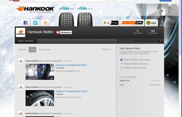 Hankook nun auch auf Twitter und YouTube