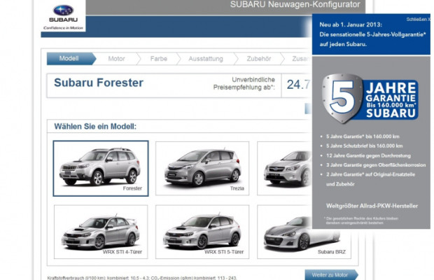 Subaru mit neuem Fahrzeug-Konfigurator