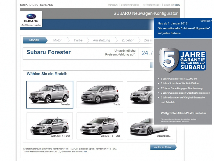 Subaru mit neuem Fahrzeug-Konfigurator