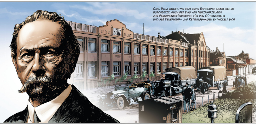 Der Lebensweg von Carl Benz als Comic