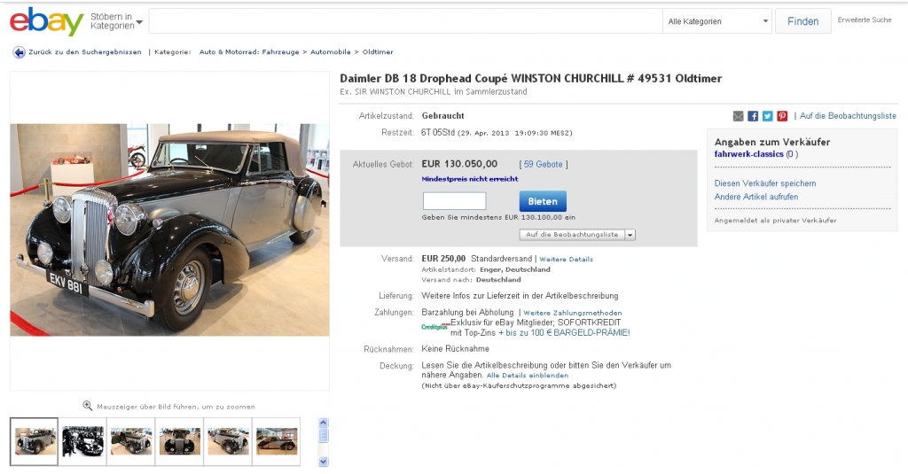 Ein Klassiker mit Geschichte - Churchill´s Daimler auf ebay
