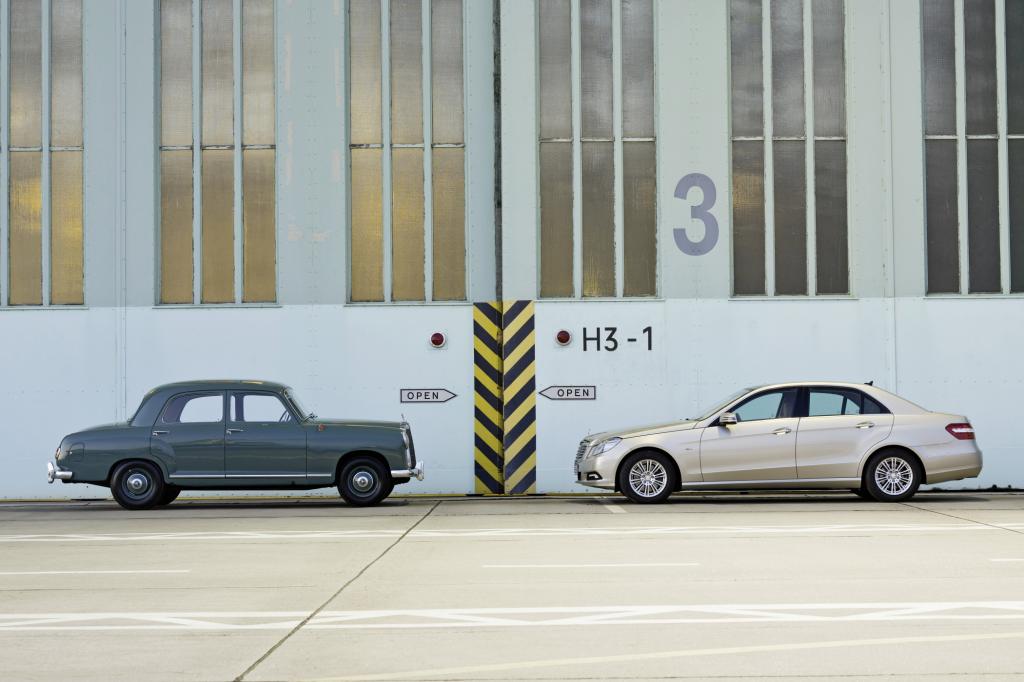 Mercedes Benz Ponton von 1953 und E-Klasse von 2009
