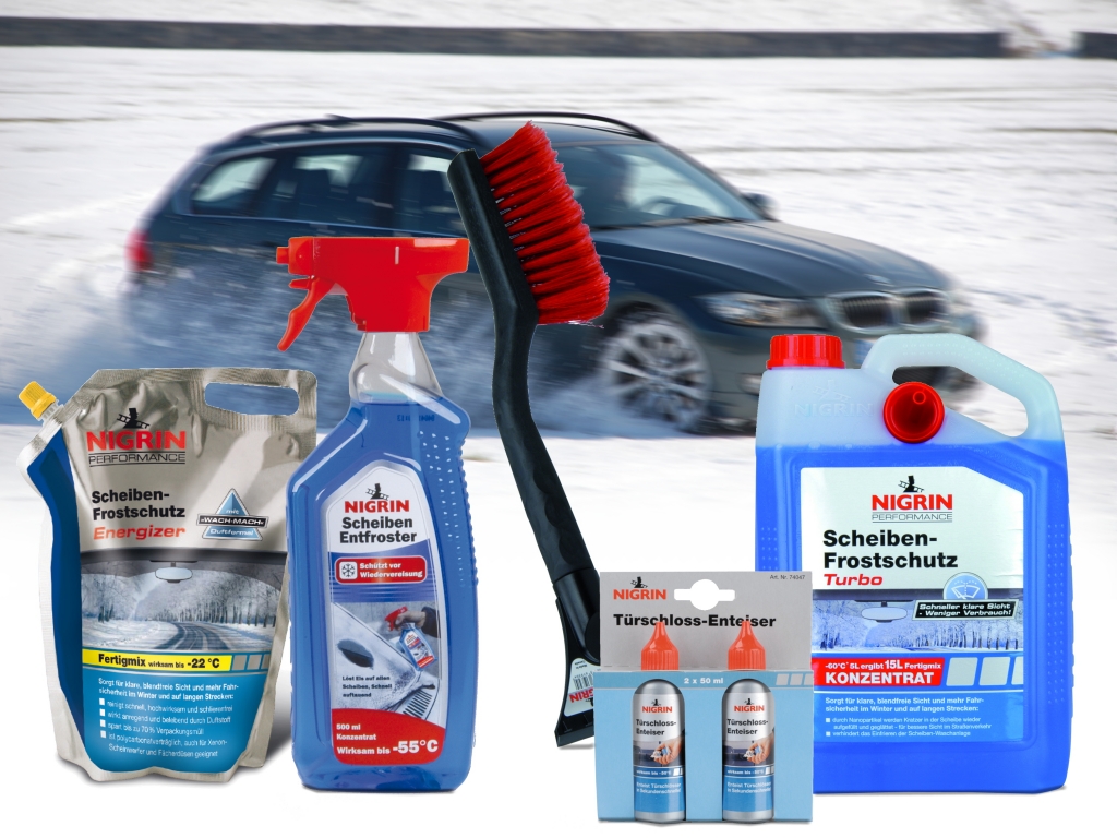 auto.de-Weihnachtsgewinnspiel: NIGRIN Winterpflegepaket mit Scheiben-Frostschutz, Schneebesen, Scheibenentfroster und Türschlossenteiser 