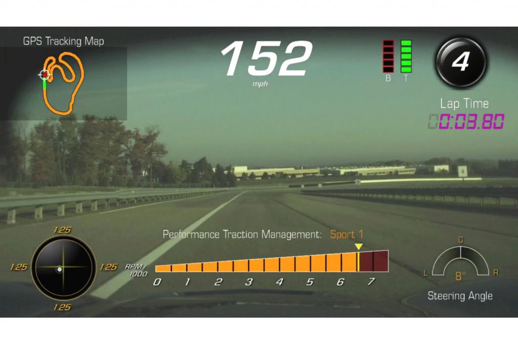Ähnlich wie die Kamera an Bord eines Rennwagens produziert der „Performace Data Recorder“ ein Video aus der Sicht des Fahrers 