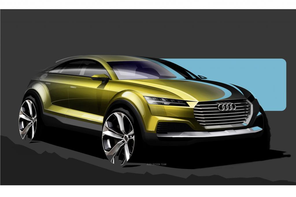 Auf den Design-Skizzen, die der Autobauer im Vorfeld veröffentlicht hat, ist ein fünftüriges SUV mit Coupé-Dach zu erkennen, dass deutliche Anlehnung an die geduckte Karosserie des TT zeigt