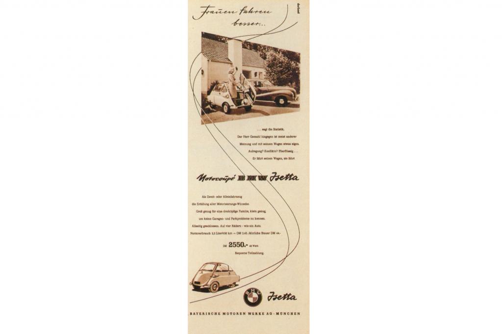 BMW V8 Limousine mit BMW Isetta Werbung 1955