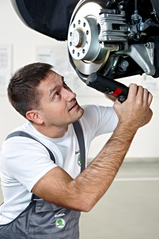 Urlaubs-Check mit Warnweste bei Skoda