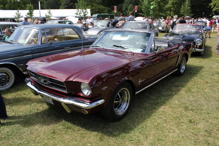 Ford Mustang posiert auf der Weide von Schloss Dyck