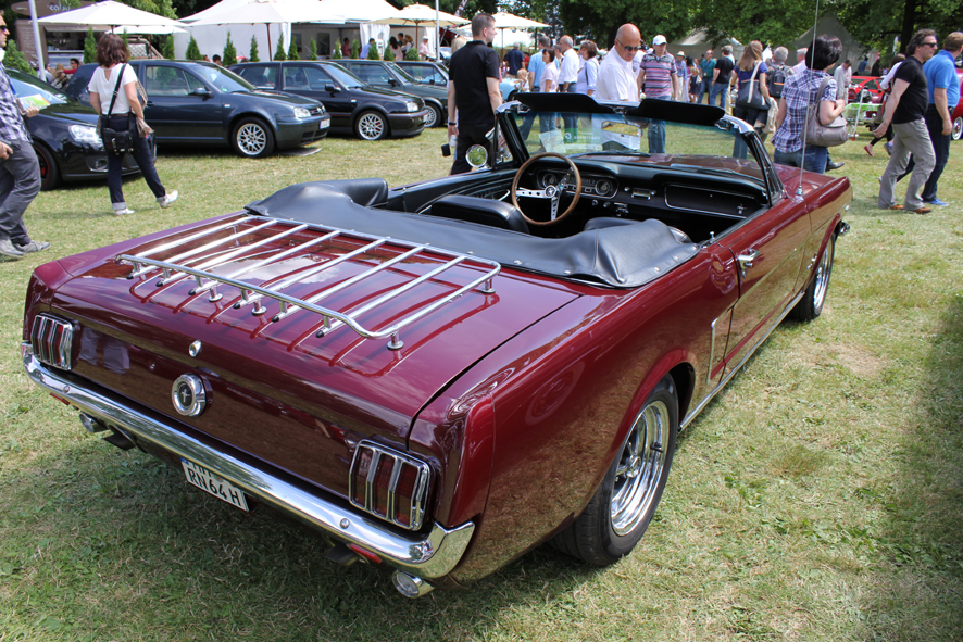 Ford Mustang posiert auf der Weide von Schloss Dyck
