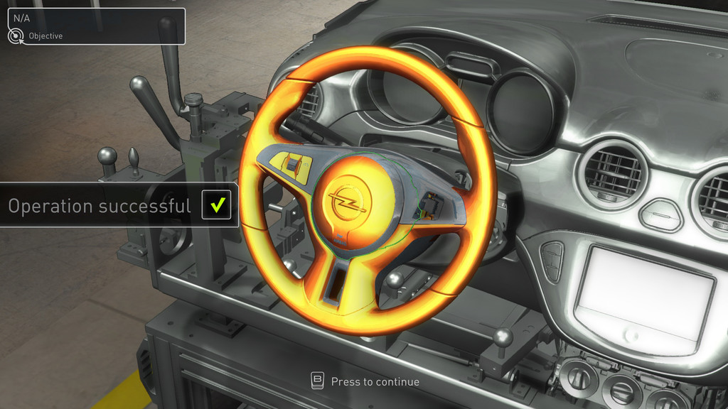 Opelaner lernen Autobau mit Spielekonsole.