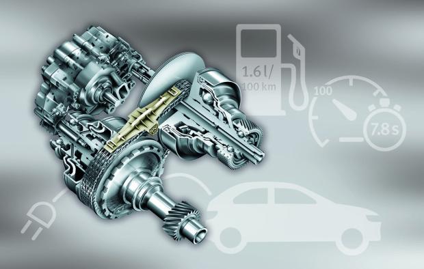 Der von der Schaeffler-Marke LuK entwickelte Variator mit Scheibensätzen, Kette, Gleitschiene sowie hydraulischer Steuerung, der seit 16 Jahren bei Audi eingesetzt wird, könnte die Basis für ein Plug-in-Hybrid-CVT-Getriebe sein