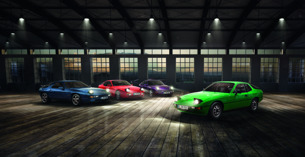 Transaxle-Modelle von Porsche (v.l.): 928, 944, 968 und 924