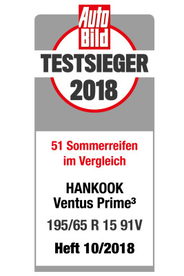 Die Auto Bild kürte den Sommerreifen Hankook Ventus Prime im wohl größten Reifentest überhaupt unter 51 geprüften Produkten nach 2016 bereits zum zweiten Mal zum Testsieger